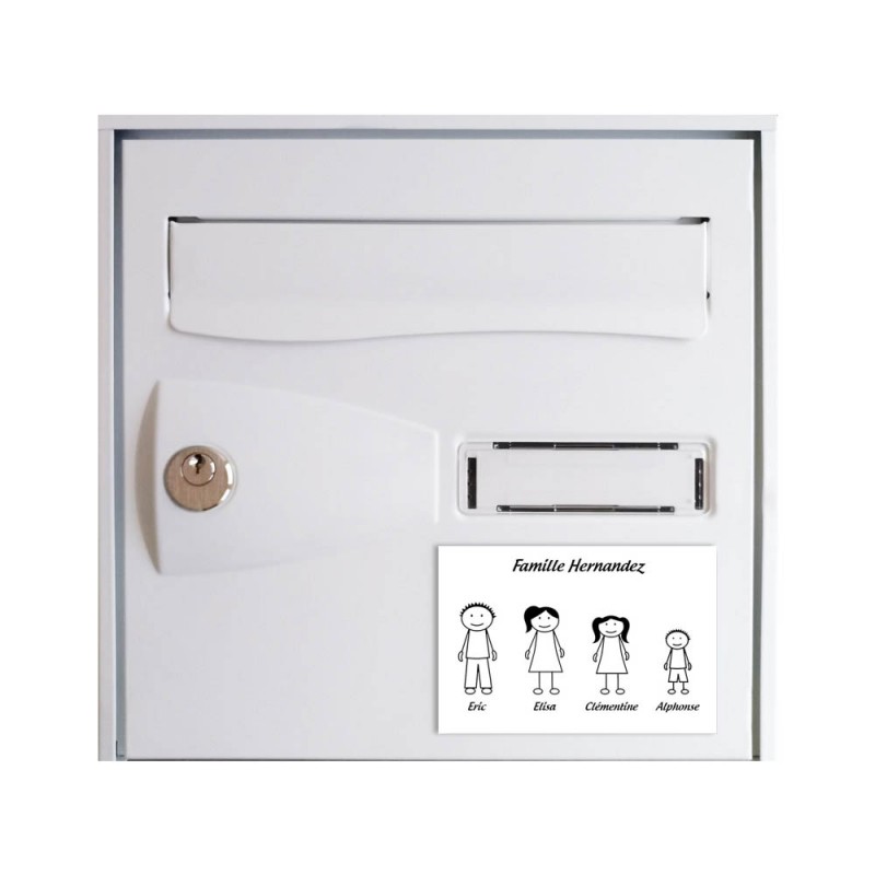 Plaque de maison Family personnalisée avec 4 membres pour boite aux lettres - Format 12x8 cm - Couleur blanche / noire Plaque de maison Family personnalisée avec 4 membres pour boite aux lettres - Format 12x8 cm - Couleur blanche / noire