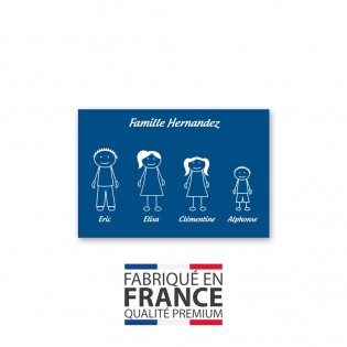 Plaque de maison Family personnalisée avec 4 membres pour boite aux lettres - Format 12x8 cm - Couleur bleue