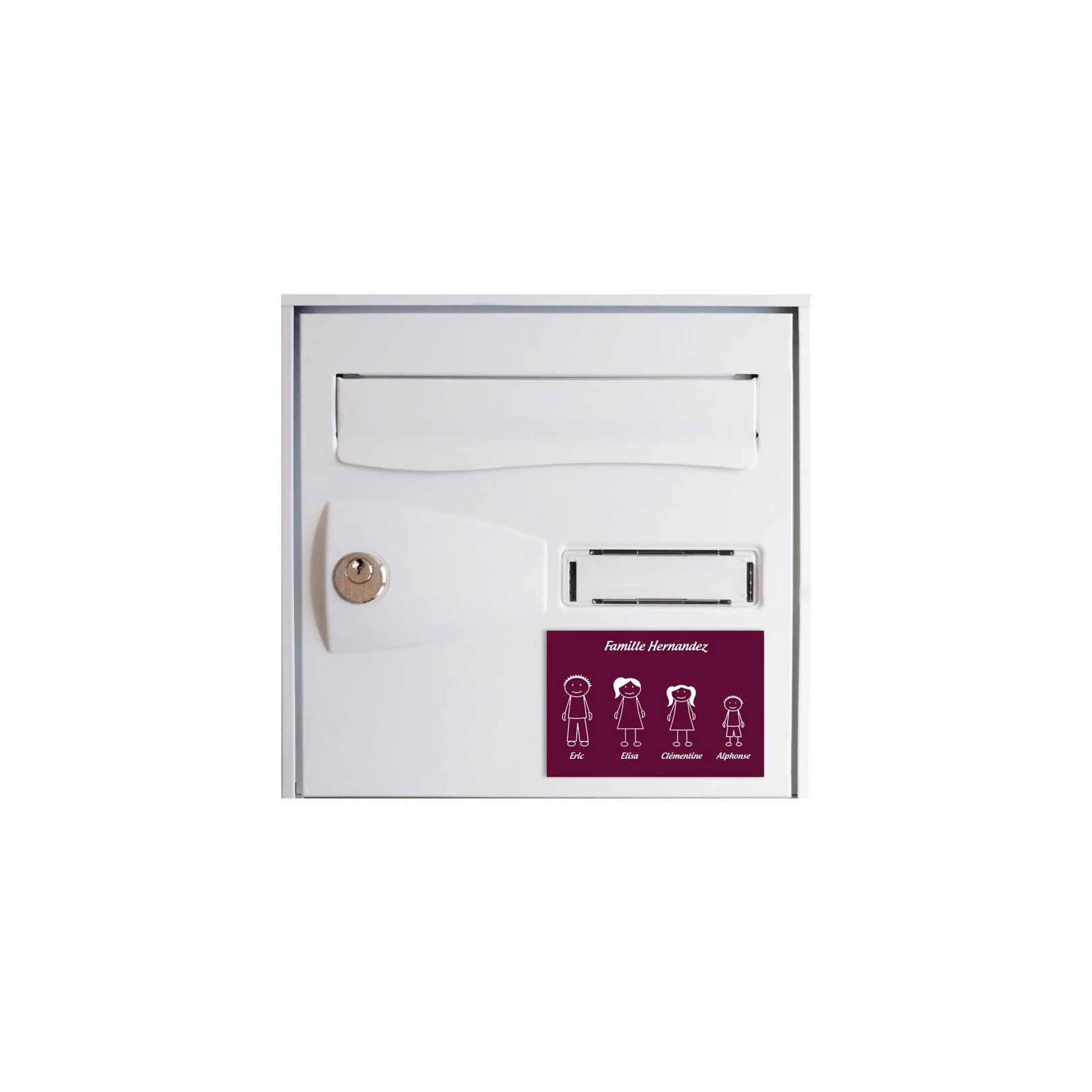 Plaque de maison Family personnalisée avec 4 membres pour boite aux lettres - Format 12x8 cm - Couleur bordeaux