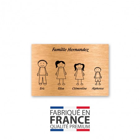 Plaque de maison Family personnalisée avec 4 membres pour boite aux lettres - Format 12x8 cm - Couleur cuivre