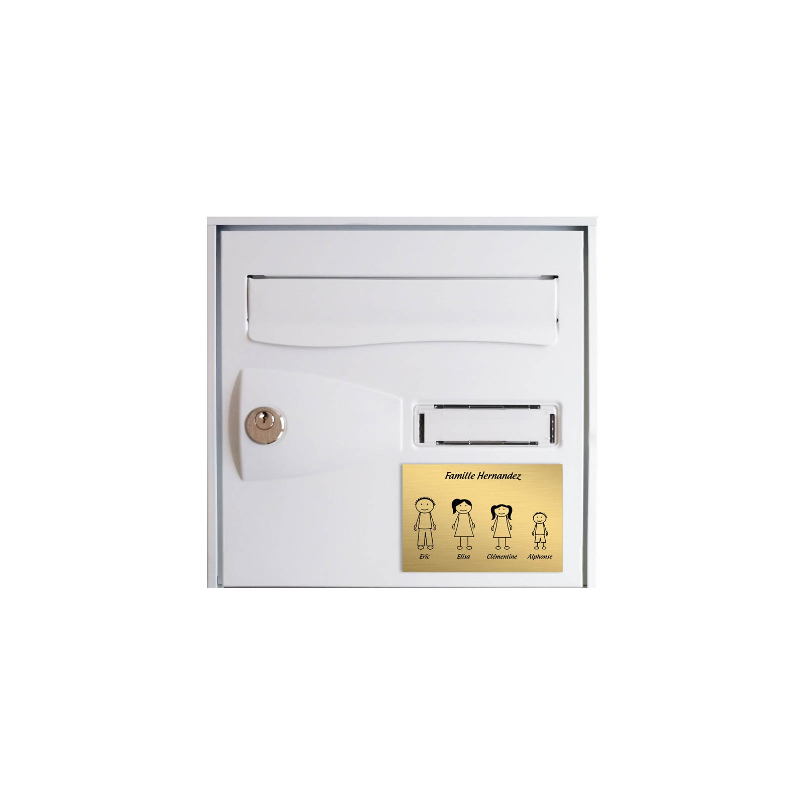Plaque de maison Family personnalisée avec 4 membres pour boite aux lettres - Format 12x8 cm - Couleur or