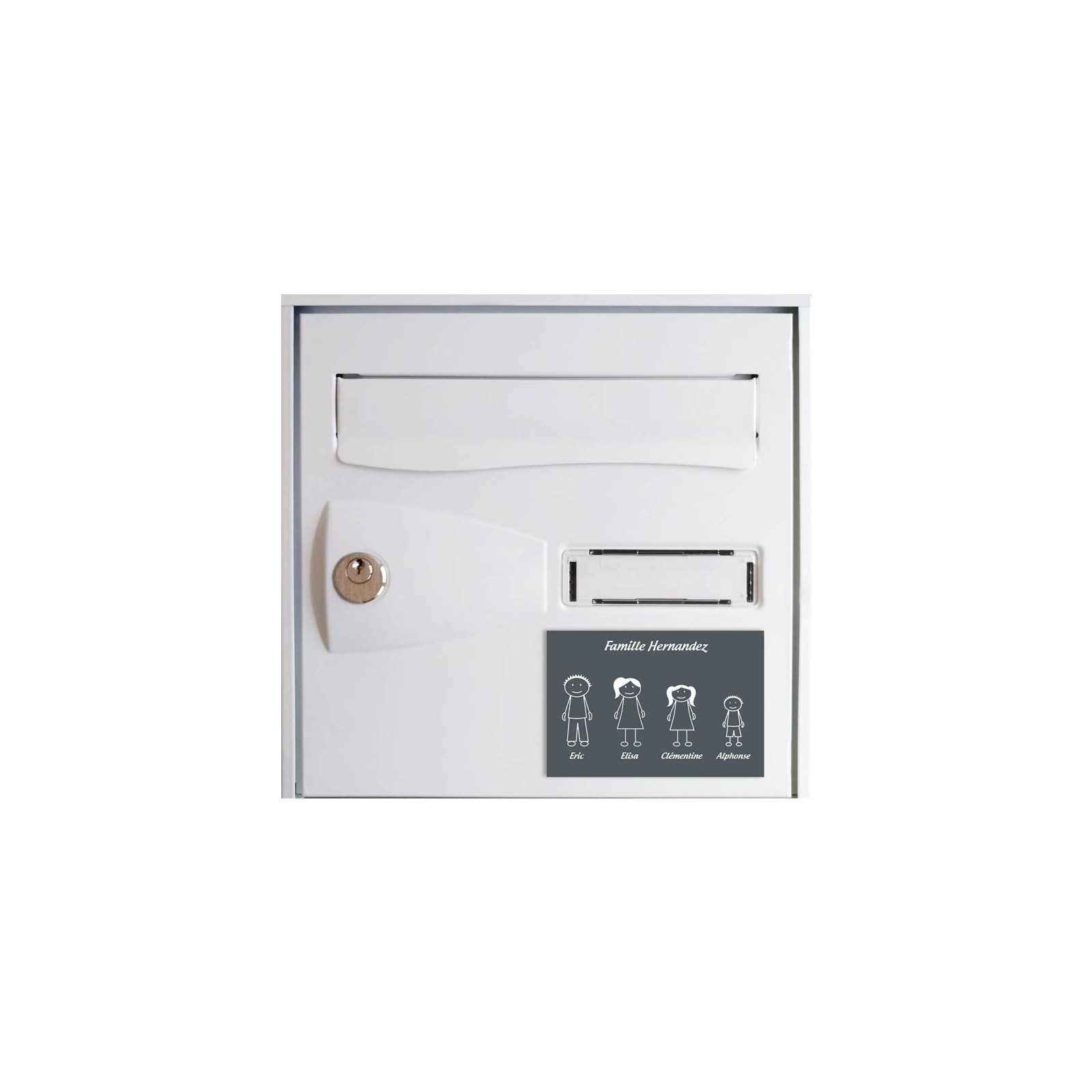 Plaque de maison Family personnalisée avec 4 membres pour boite aux lettres - Format 12x8 cm - Couleur grise