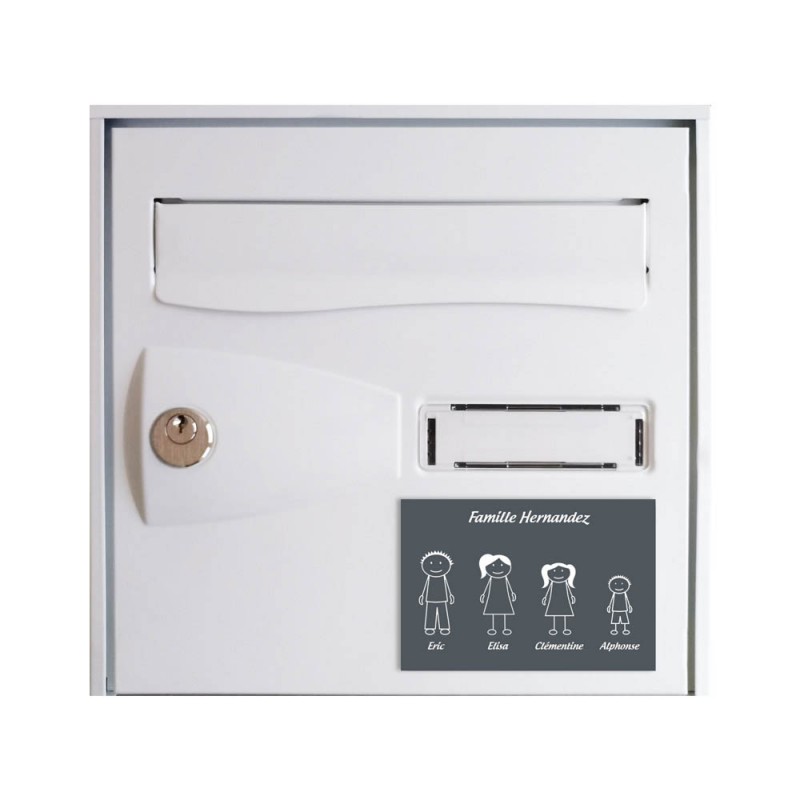 Plaque de maison Family personnalisée avec 4 membres pour boite aux lettres - Format 12x8 cm - Couleur grise Plaque de maison Family personnalisée avec 4 membres pour boite aux lettres - Format 12x8 cm - Couleur grise