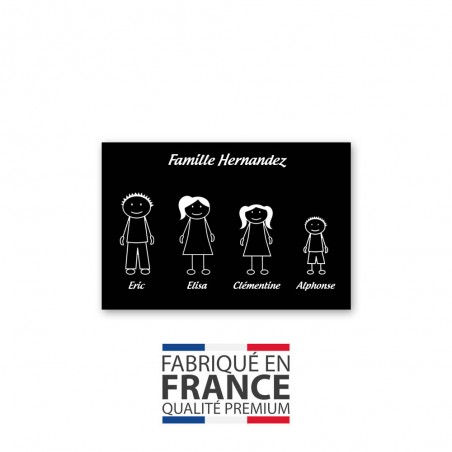 Plaque de maison Family personnalisée avec 4 membres pour boite aux lettres - Format 12x8 cm - Couleur noire