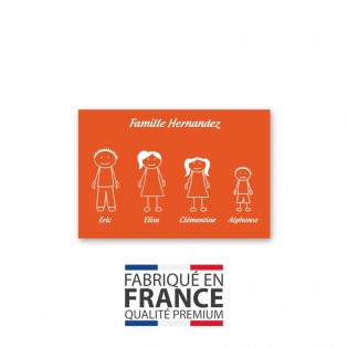 Plaque de maison Family personnalisée avec 4 membres pour boite aux lettres - Format 12x8 cm - Couleur orange