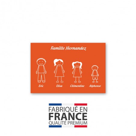 Plaque de maison Family personnalisée avec 4 membres pour boite aux lettres - Format 12x8 cm - Couleur orange