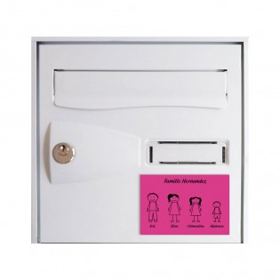Plaque de maison Family personnalisée avec 4 membres pour boite aux lettres - Format 12x8 cm - Couleur rose / noir