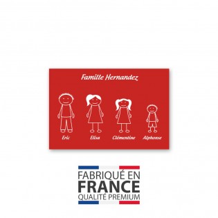 Plaque de maison Family personnalisée avec 4 membres pour boite aux lettres - Format 12x8 cm - Couleur rouge / blanc