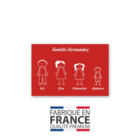 Plaque de maison Family personnalisée avec 4 membres pour boite aux lettres - Format 12x8 cm - Couleur rouge / blanc