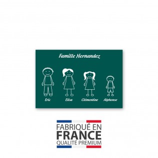 Plaque de maison Family personnalisée avec 4 membres pour boite aux lettres - Format 12x8 cm - Couleur vert foncé