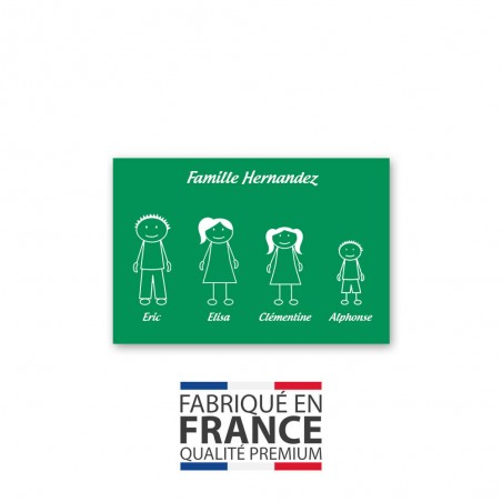 Plaque de maison Family personnalisée avec 4 membres pour boite aux lettres - Format 12x8 cm - Couleur vert clair