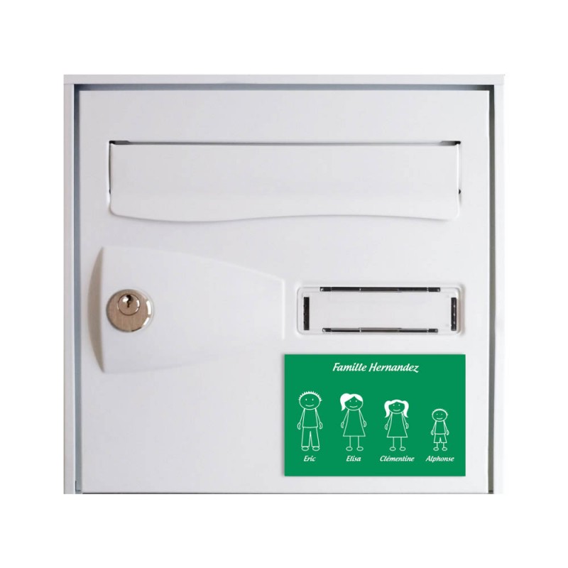 Plaque de maison Family personnalisée avec 4 membres pour boite aux lettres - Format 12x8 cm - Couleur vert clair Plaque de maison Family personnalisée avec 4 membres pour boite aux lettres - Format 12x8 cm - Couleur vert clair