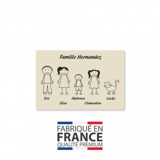 Plaque de maison Family personnalisée avec 5 membres pour boite aux lettres - Format 12x8 cm - Couleur beige