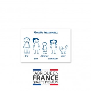 Plaque de maison Family personnalisée avec 5 membres pour boite aux lettres - Format 12x8 cm - Couleur blanche / bleue