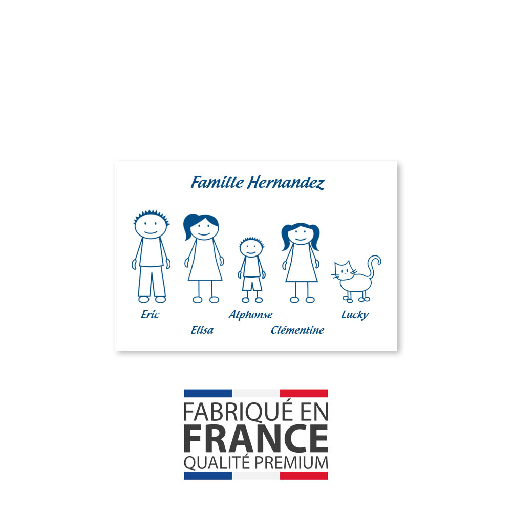 Plaque de maison Family personnalisée avec 5 membres pour boite aux lettres - Format 12x8 cm - Couleur blanche / bleue