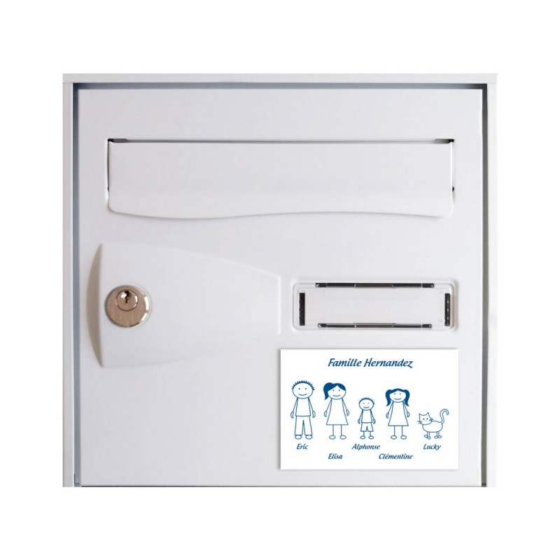 Plaque de maison Family personnalisée avec 5 membres pour boite aux lettres - Format 12x8 cm - Couleur blanche / bleue Plaque de maison Family personnalisée avec 5 membres pour boite aux lettres - Format 12x8 cm - Couleur blanche / bleue