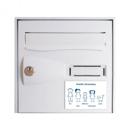 Plaque de maison Family personnalisée avec 5 membres pour boite aux lettres - Format 12x8 cm - Couleur blanche / bleue