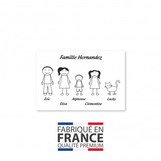 Plaque de maison Family personnalisée avec 5 membres pour boite aux lettres - Format 12x8 cm - Couleur blanche / noire