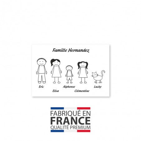 Plaque de maison Family personnalisée avec 5 membres pour boite aux lettres - Format 12x8 cm - Couleur blanche / noire