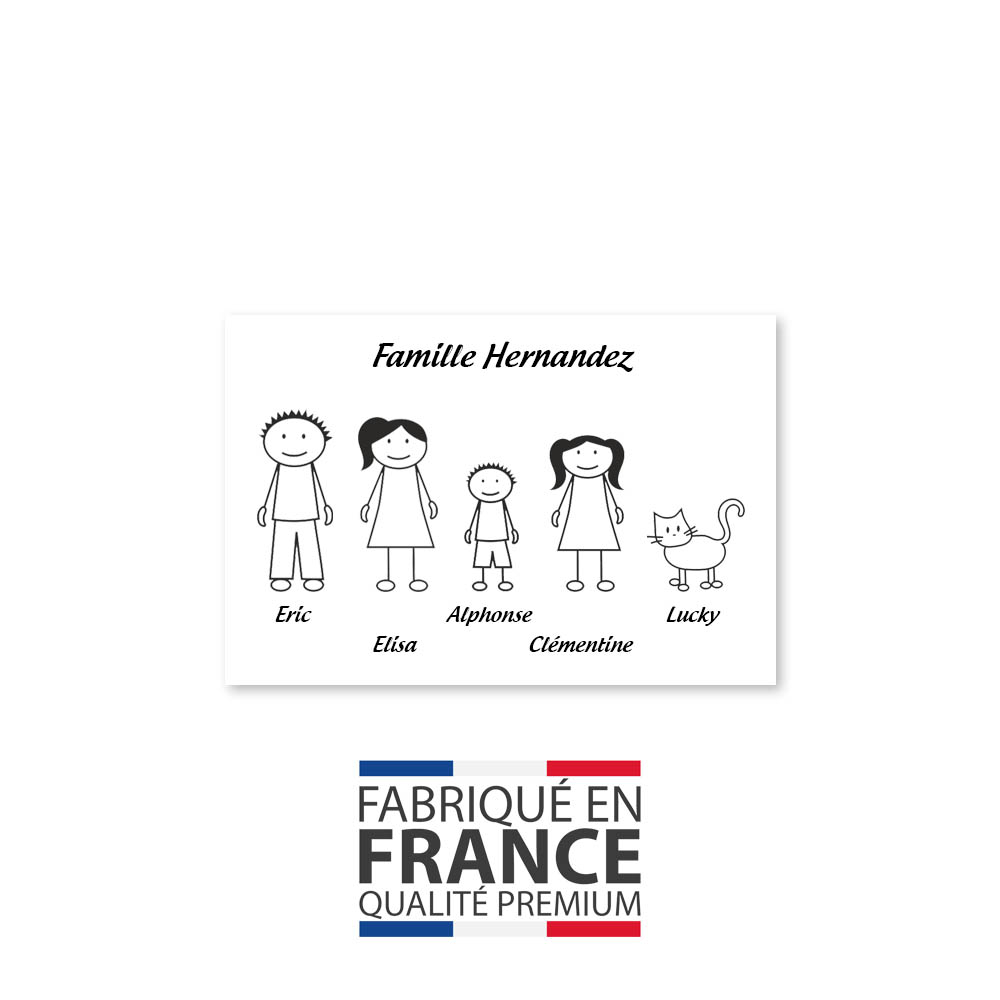 Plaque de maison Family personnalisée avec 5 membres pour boite aux lettres - Format 12x8 cm - Couleur blanche / noire