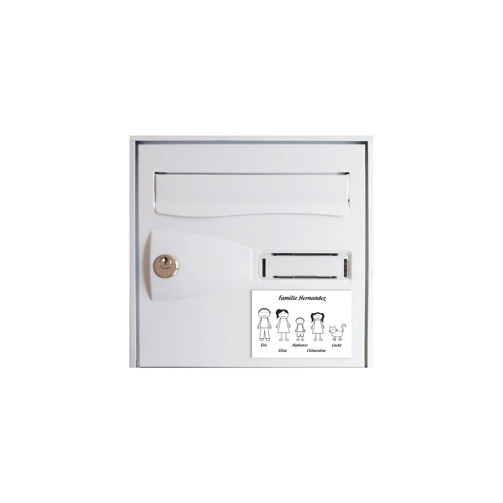 Plaque de maison Family personnalisée avec 5 membres pour boite aux lettres - Format 12x8 cm - Couleur blanche / noire