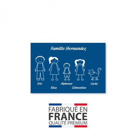 Plaque de maison Family personnalisée avec 5 membres pour boite aux lettres - Format 12x8 cm - Couleur bleue