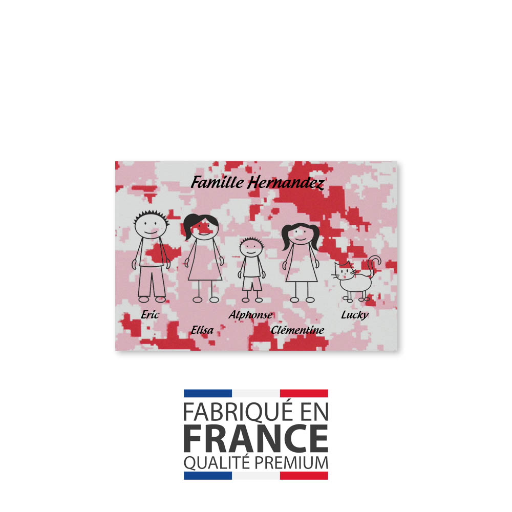 Plaque de maison Family personnalisée avec 5 membres pour boite aux lettres - Format 12x8 cm - Effet camouflage rose