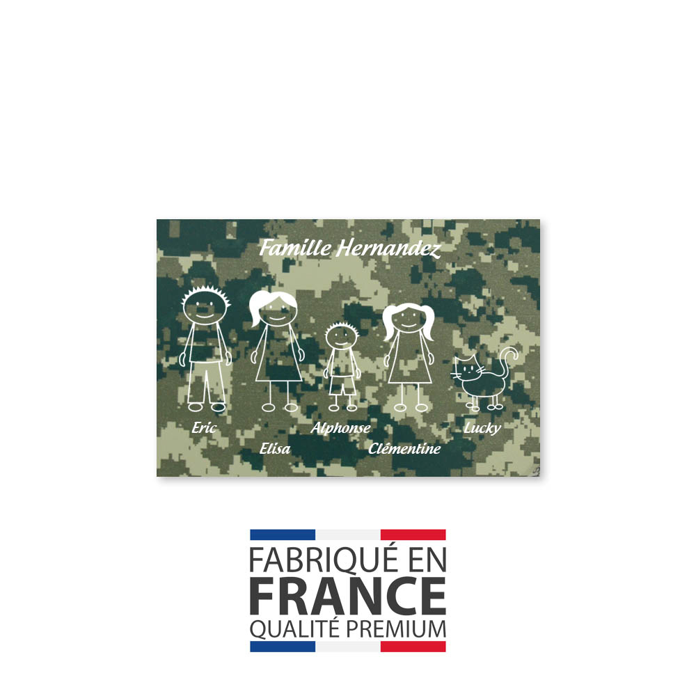 Plaque de maison Family personnalisée avec 5 membres pour boite aux lettres - Format 12x8 cm - Effet camouflage vert