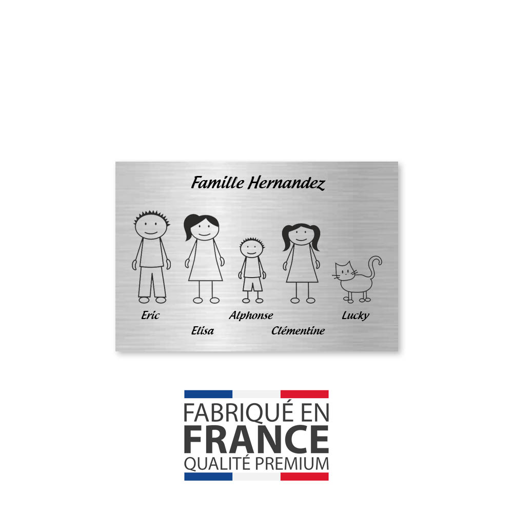 Plaque de maison Family personnalisée avec 5 membres pour boite aux lettres - Format 12x8 cm - Couleur argent