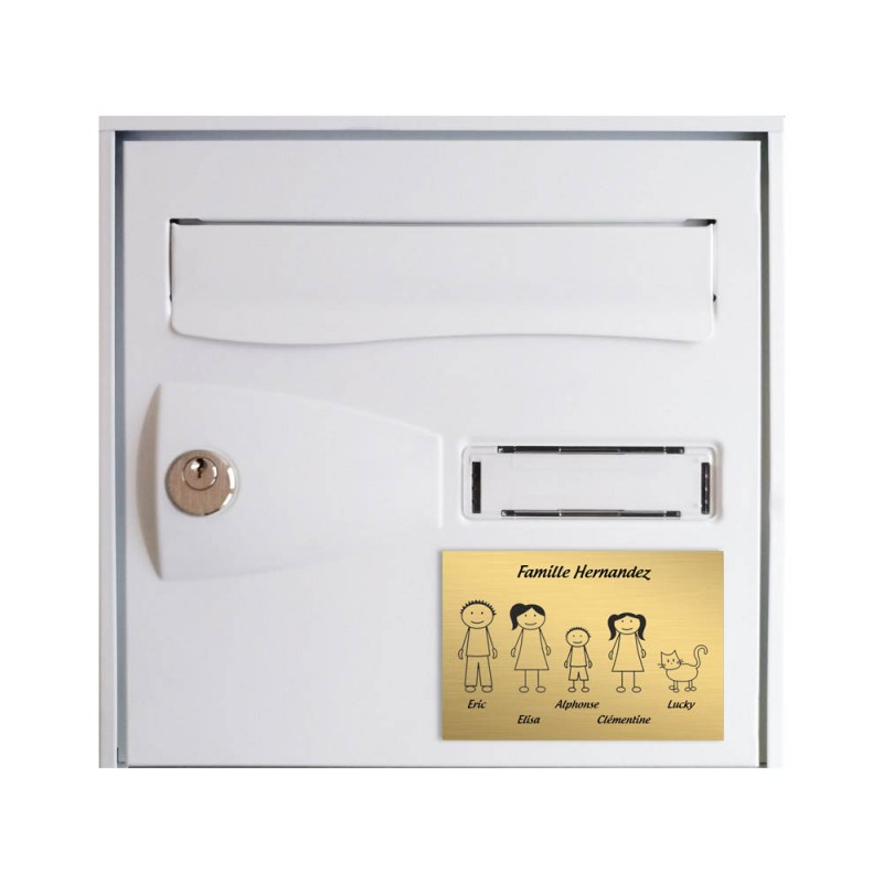 Plaque de maison Family personnalisée avec 5 membres pour boite aux lettres - Format 12x8 cm - Couleur or