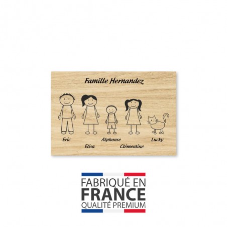 Plaque de maison Family personnalisée avec 5 membres pour boite aux lettres - Format 12x8 cm - Effet bois clair