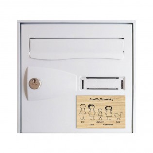 Plaque de maison Family personnalisée avec 5 membres pour boite aux lettres - Format 12x8 cm - Effet bois clair