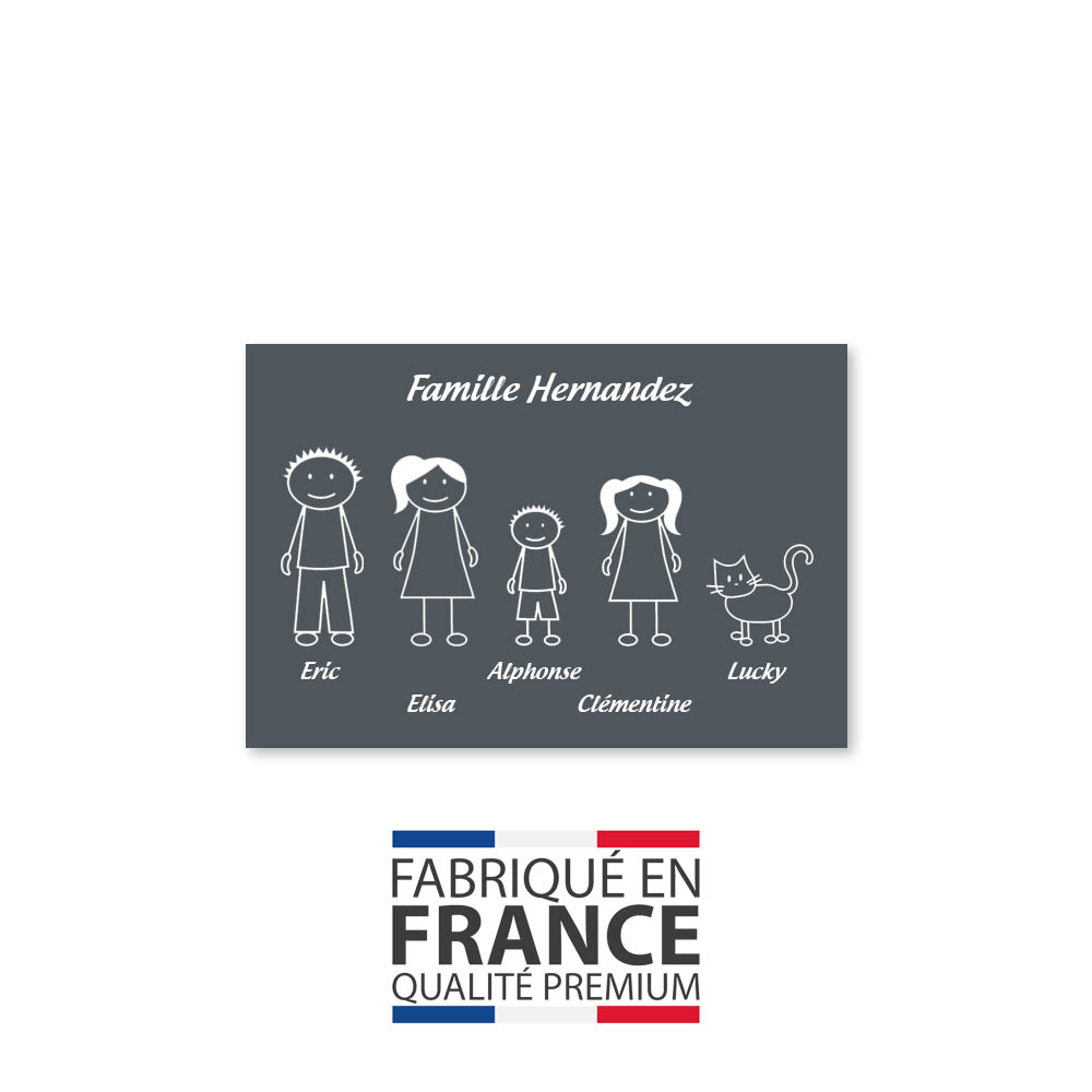 Plaque de maison Family personnalisée avec 5 membres pour boite aux lettres - Format 12x8 cm - Couleur grise