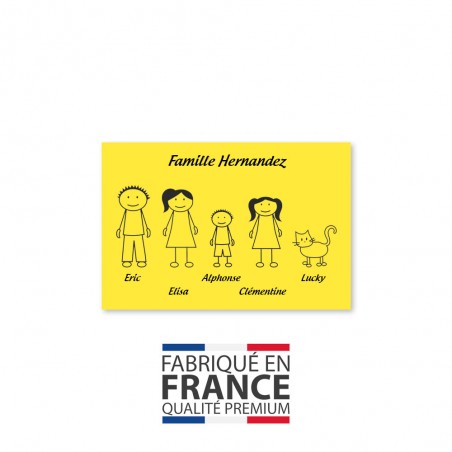Plaque de maison Family personnalisée avec 5 membres pour boite aux lettres - Format 12x8 cm - Couleur jaune / noire