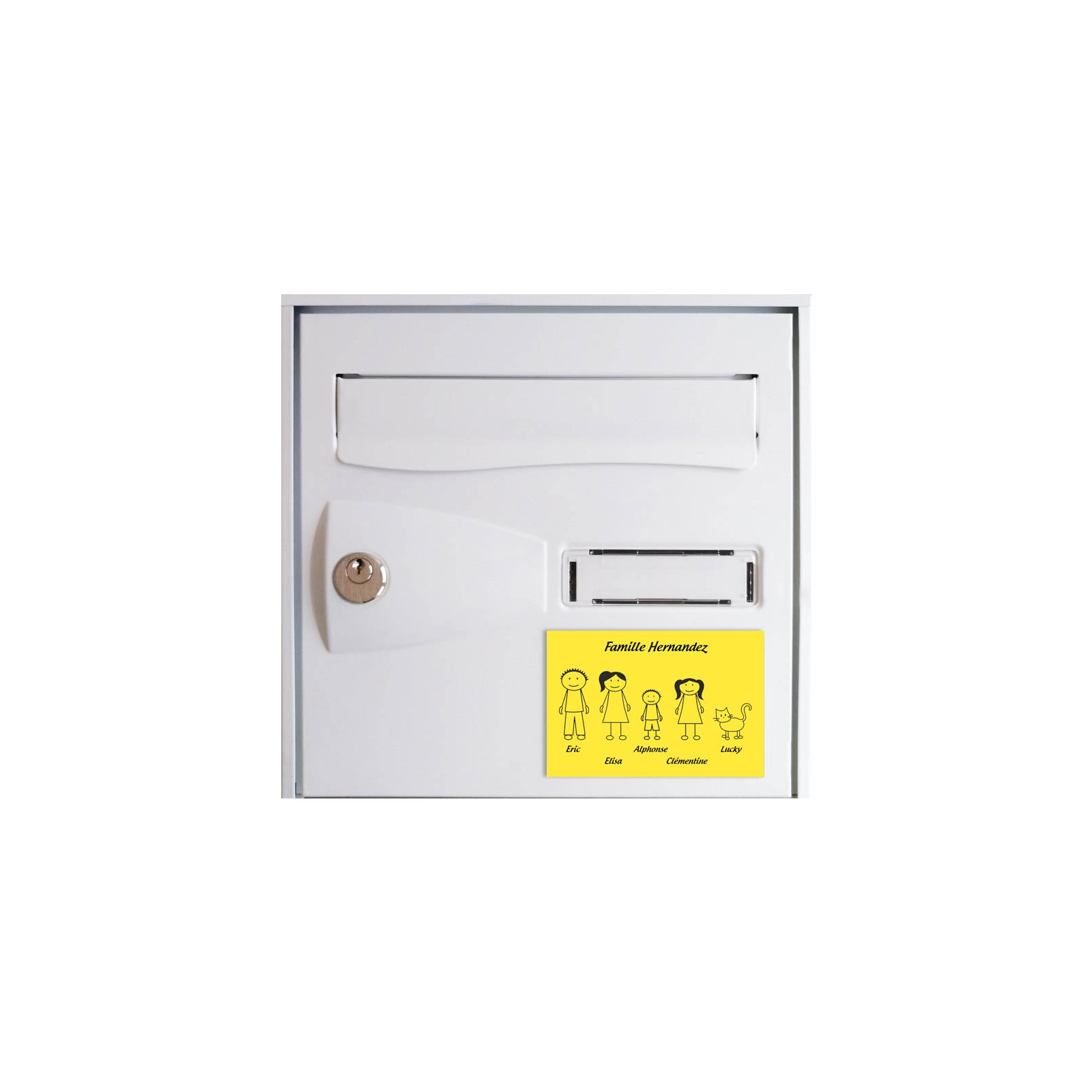Plaque de maison Family personnalisée avec 5 membres pour boite aux lettres - Format 12x8 cm - Couleur jaune / noire