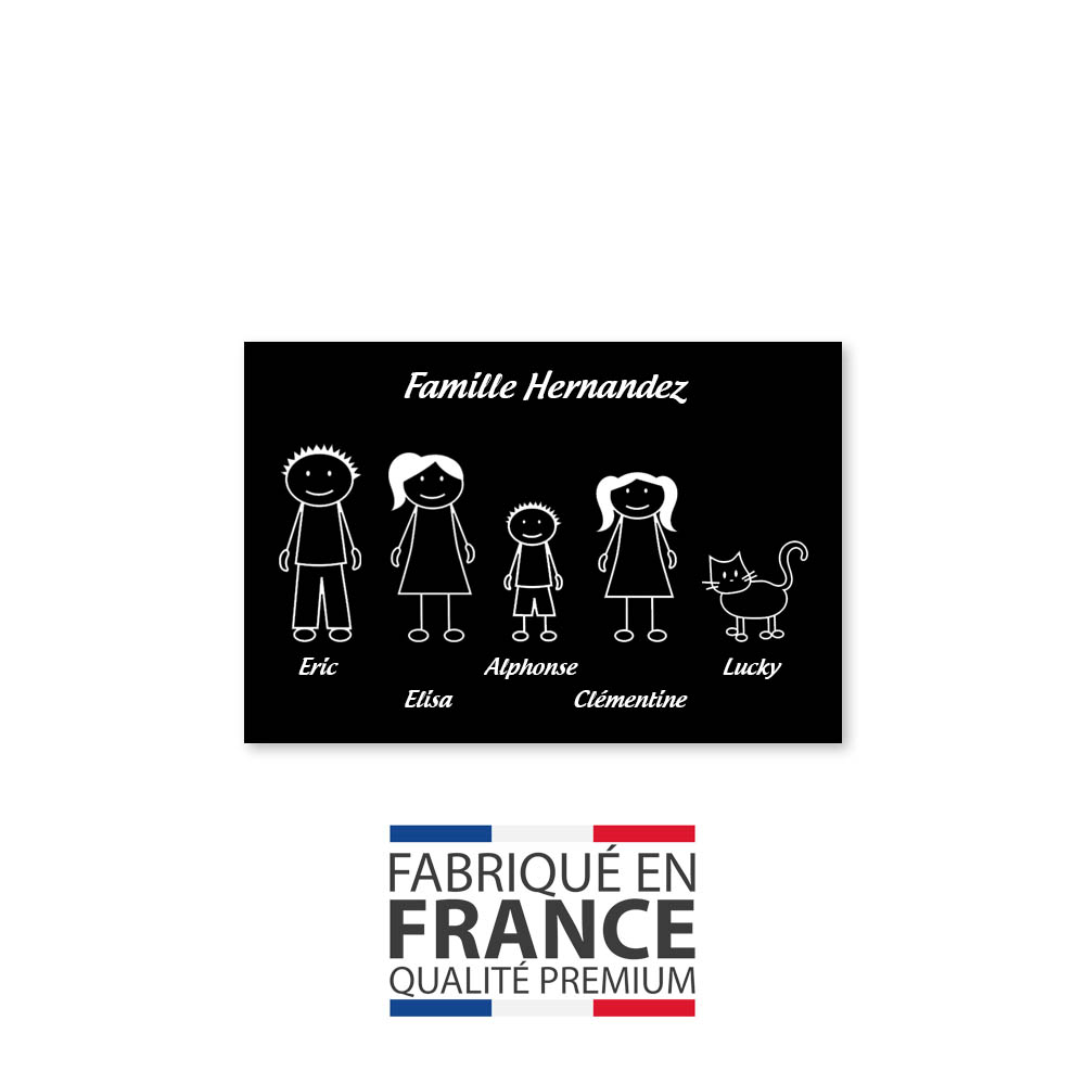 Plaque de maison Family personnalisée avec 5 membres pour boite aux lettres - Format 12x8 cm - Couleur noire