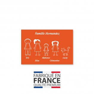 Plaque de maison Family personnalisée avec 5 membres pour boite aux lettres - Format 12x8 cm - Couleur orange
