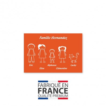 Plaque de maison Family personnalisée avec 5 membres pour boite aux lettres - Format 12x8 cm - Couleur orange