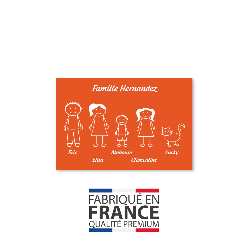 Plaque de maison Family personnalisée avec 5 membres pour boite aux lettres - Format 12x8 cm - Couleur orange