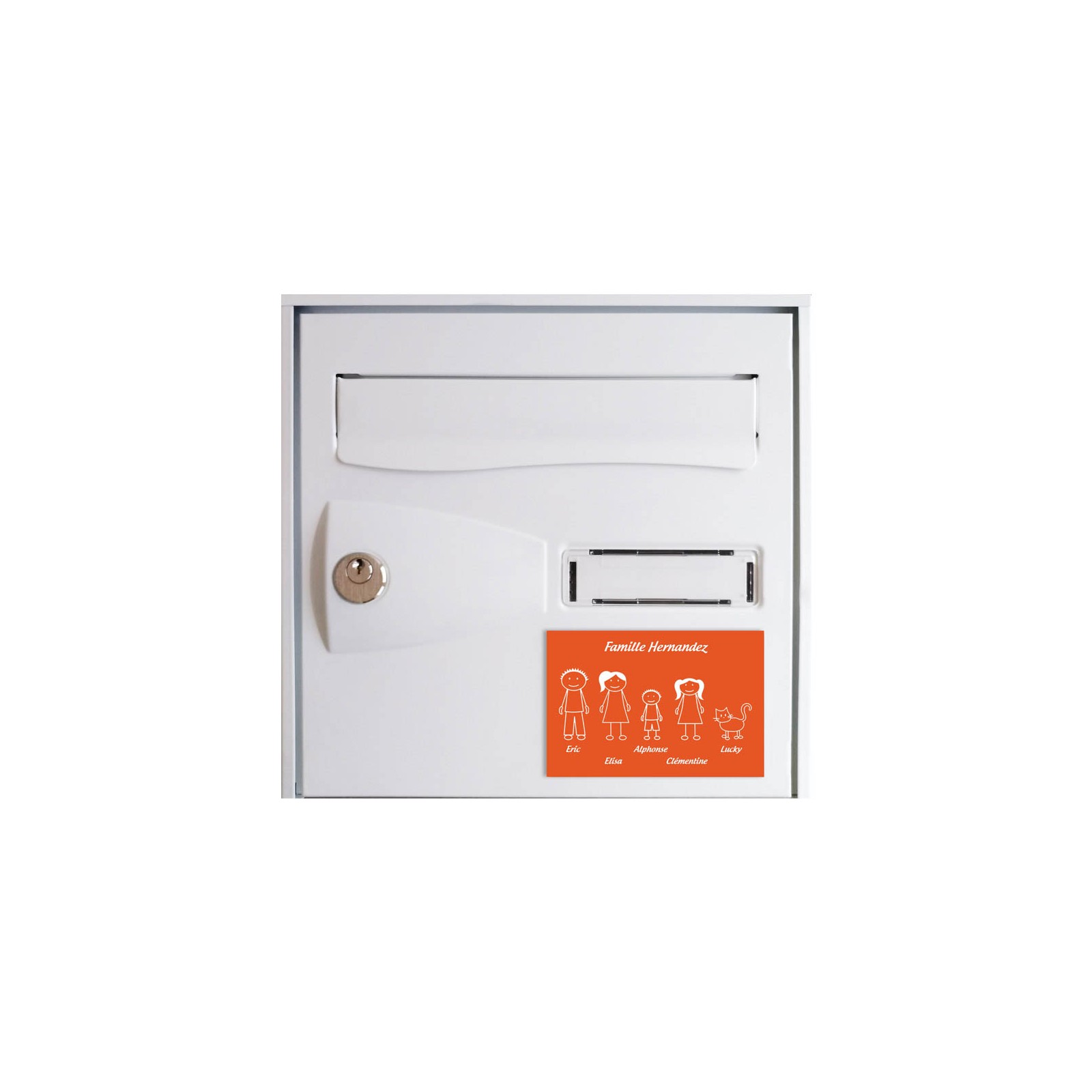 Plaque de maison Family personnalisée avec 5 membres pour boite aux lettres - Format 12x8 cm - Couleur orange