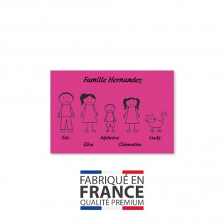 Plaque de maison Family personnalisée avec 5 membres pour boite aux lettres - Format 12x8 cm - Couleur rose / noir