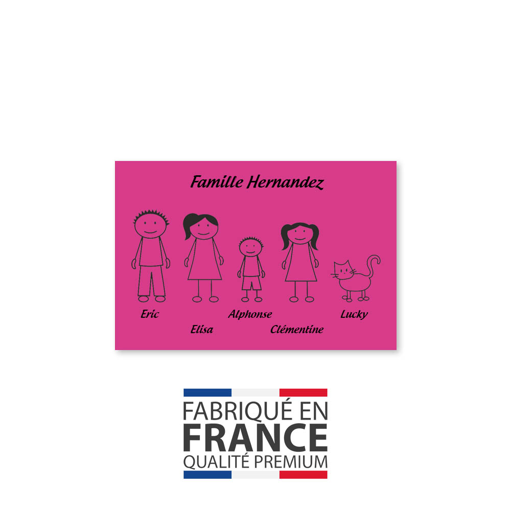 Plaque de maison Family personnalisée avec 5 membres pour boite aux lettres - Format 12x8 cm - Couleur rose / noir