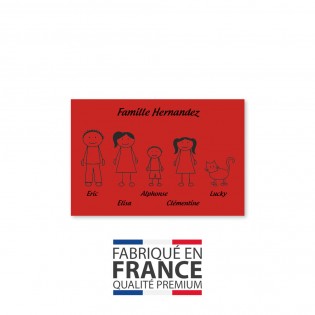 Plaque de maison Family personnalisée avec 5 membres pour boite aux lettres - Format 12x8 cm - Couleur rouge / noir