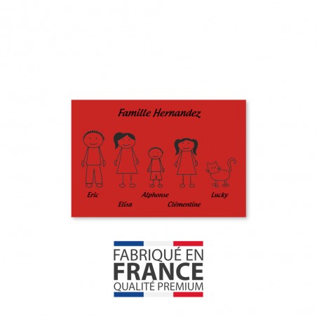 Plaque de maison Family personnalisée avec 5 membres pour boite aux lettres - Format 12x8 cm - Couleur rouge / noir