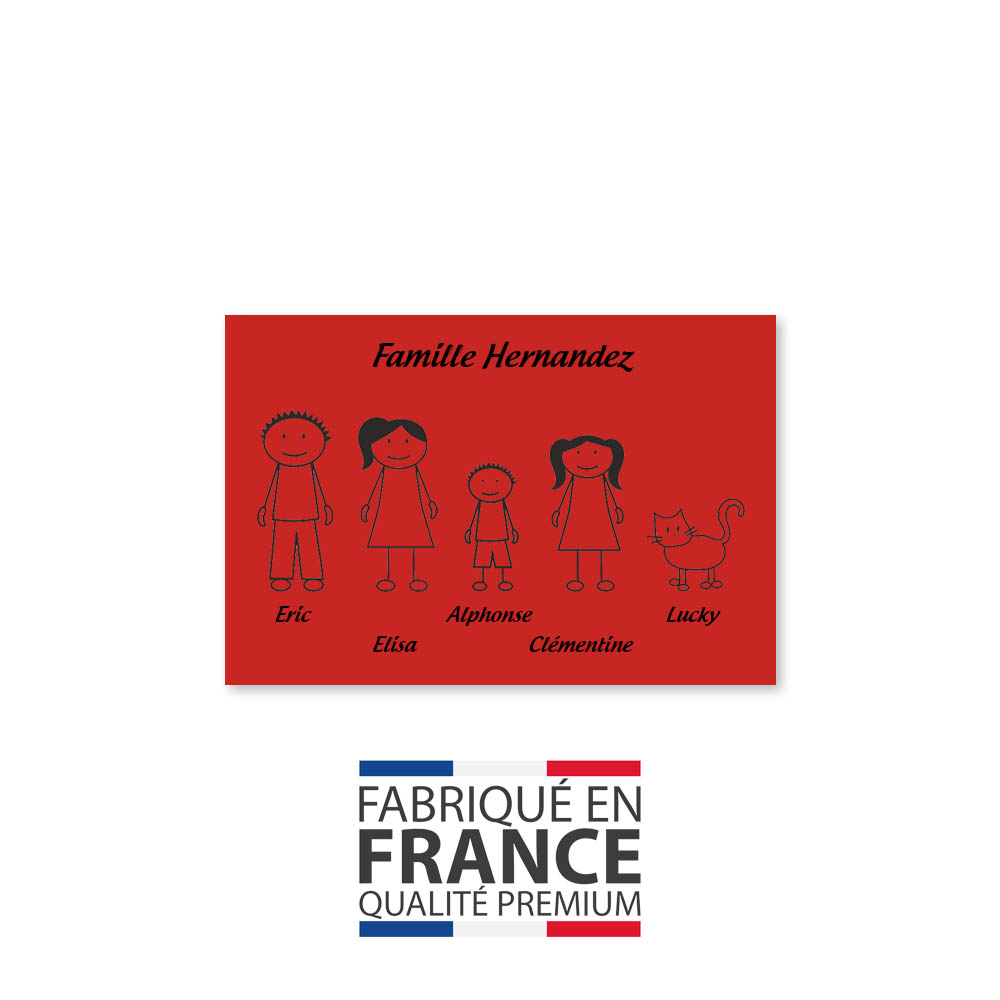 Plaque de maison Family personnalisée avec 5 membres pour boite aux lettres - Format 12x8 cm - Couleur rouge / noir