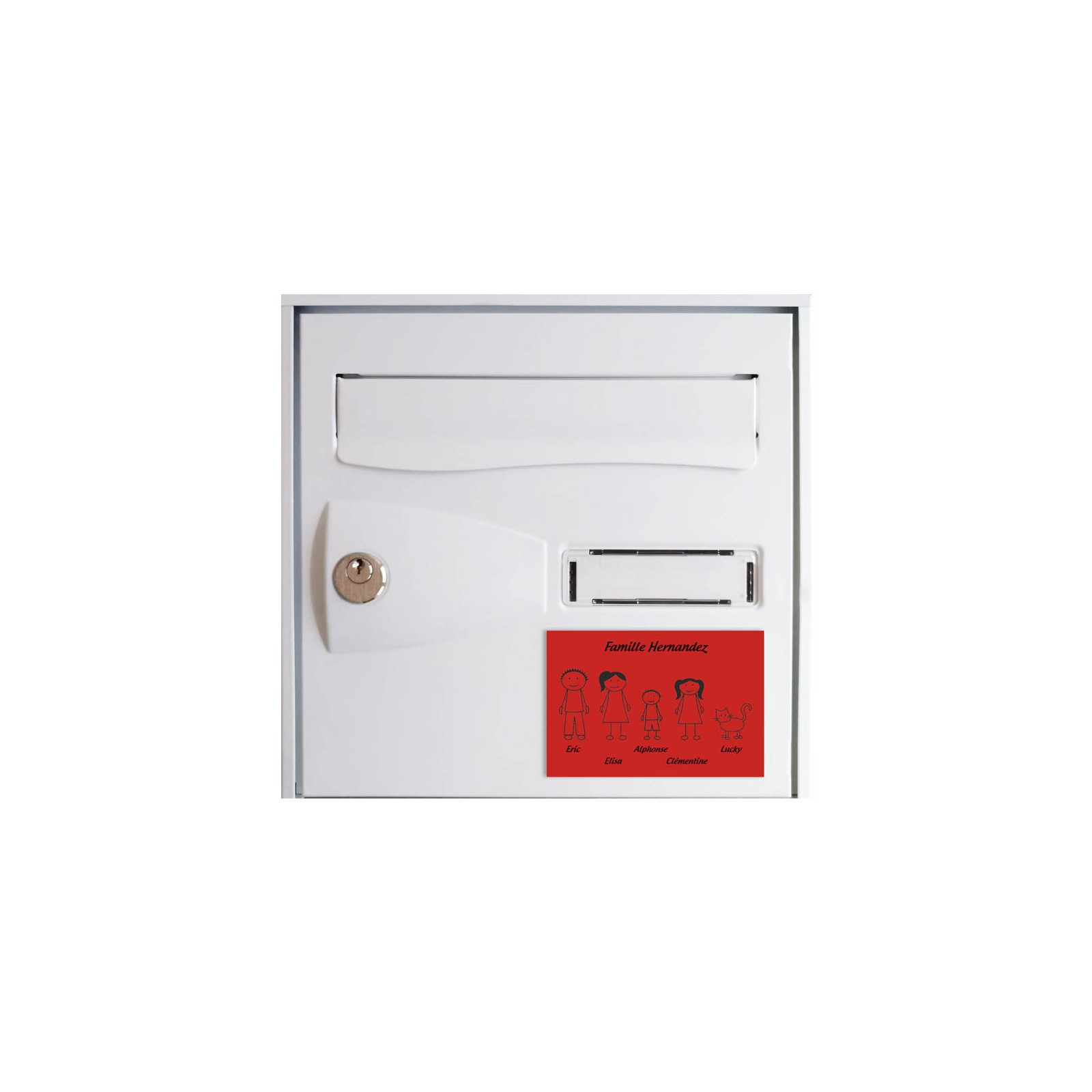 Plaque de maison Family personnalisée avec 5 membres pour boite aux lettres - Format 12x8 cm - Couleur rouge / noir