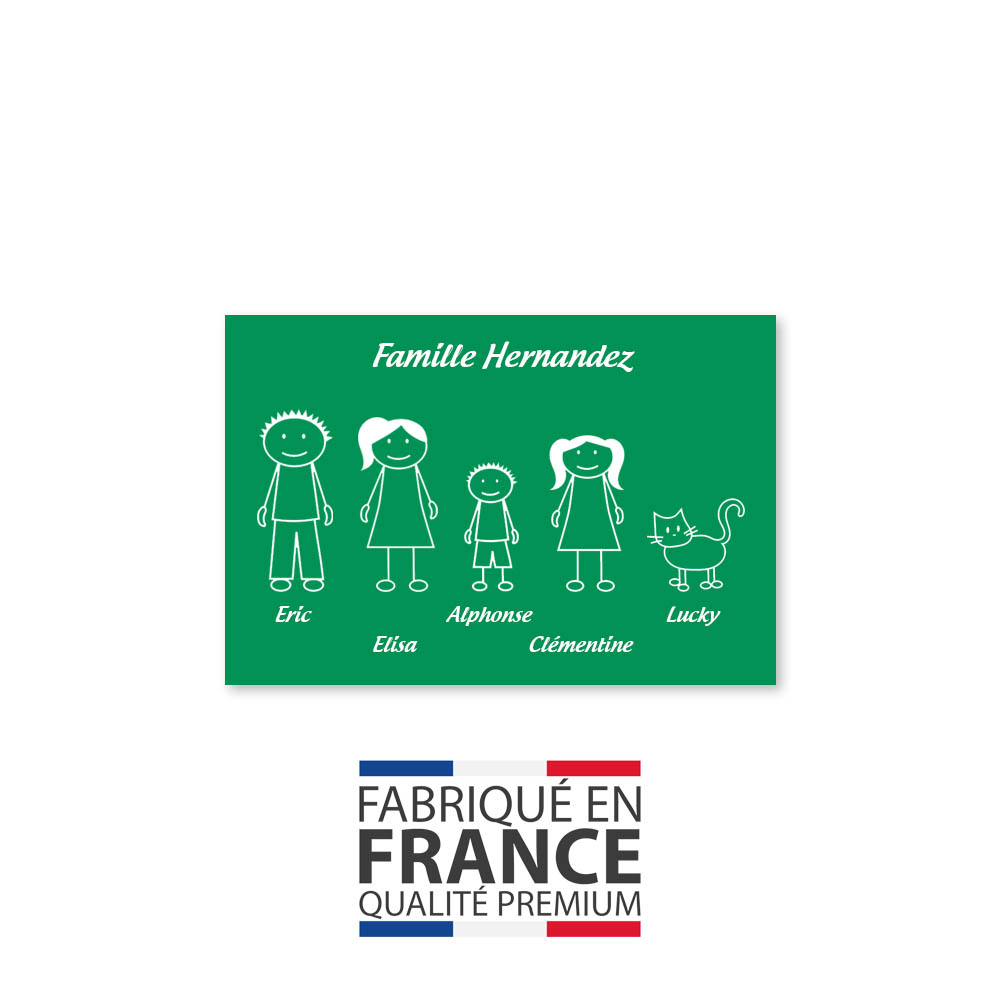 Plaque de maison Family personnalisée avec 5 membres pour boite aux lettres - Format 12x8 cm - Couleur vert clair