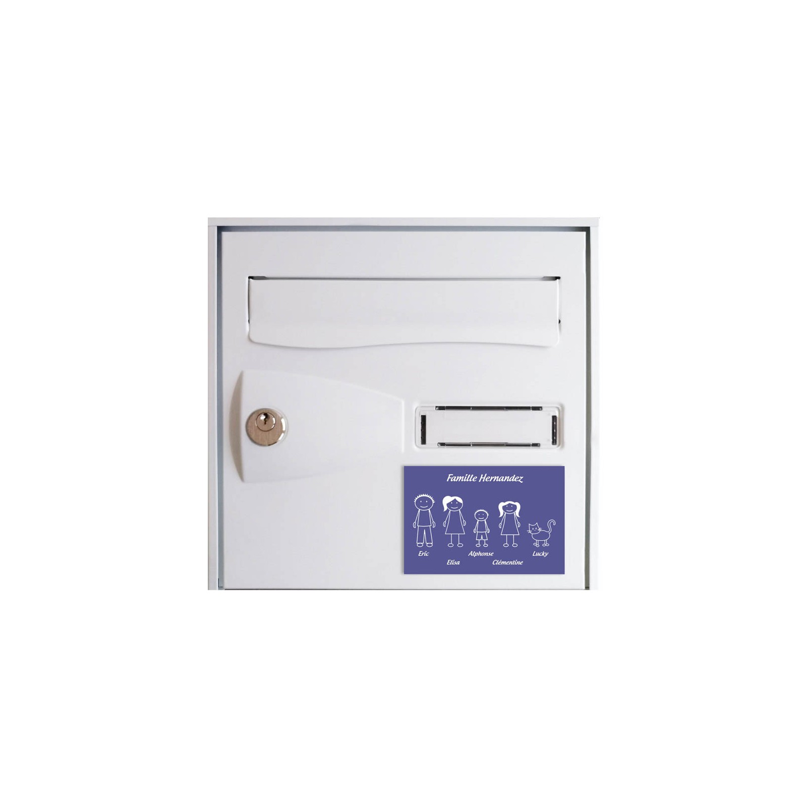 Plaque de maison Family personnalisée avec 5 membres pour boite aux lettres - Format 12x8 cm - Couleur violette