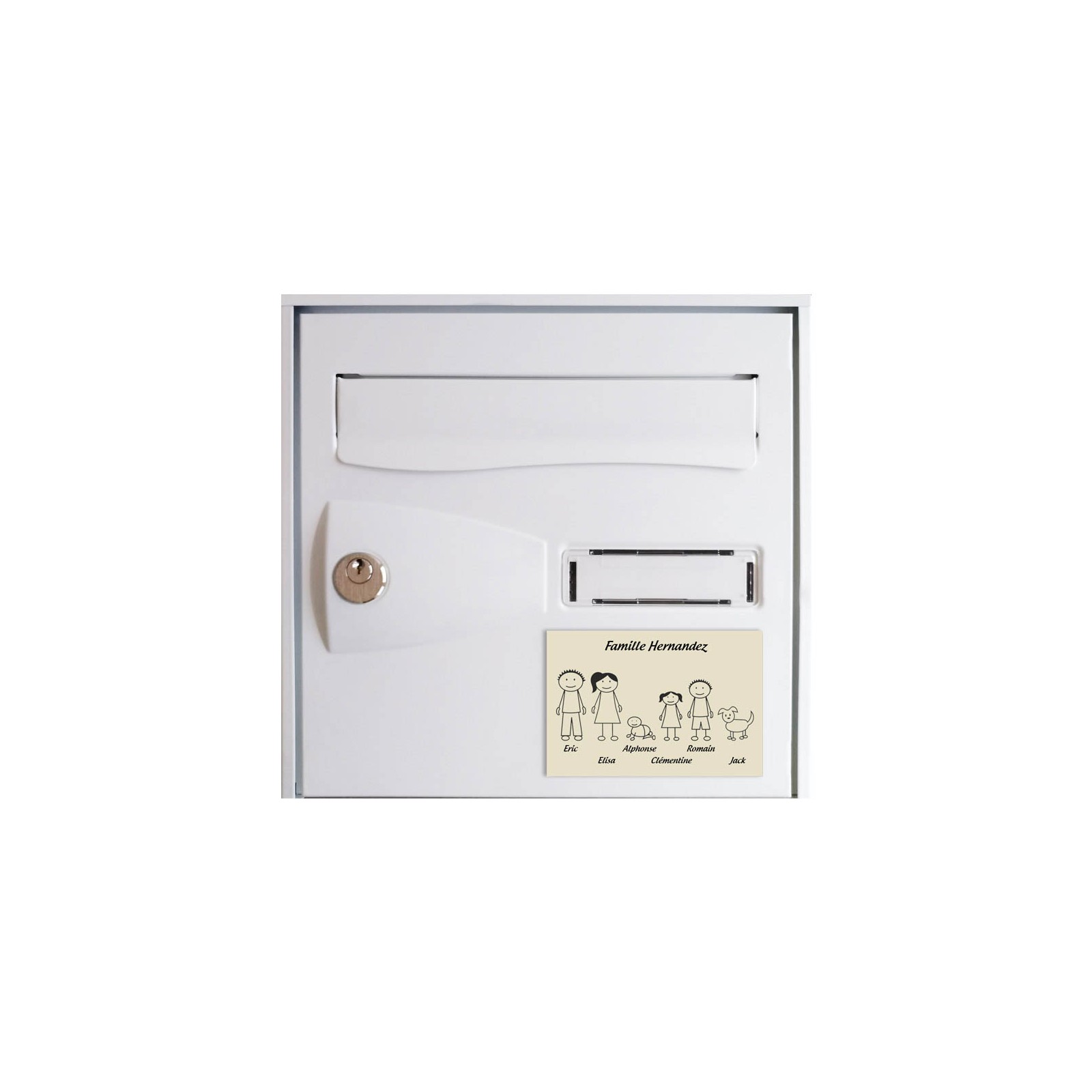 Plaque de maison Family personnalisée avec 6 membres pour boite aux lettres - Format 12x8 cm - Couleur beige