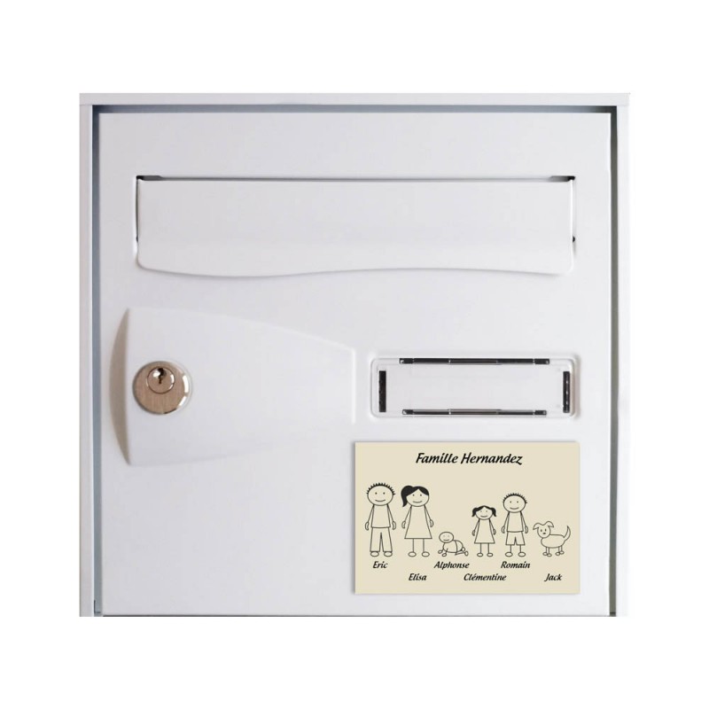 Plaque de maison Family personnalisée avec 6 membres pour boite aux lettres - Format 12x8 cm - Couleur beige Plaque de maison Family personnalisée avec 6 membres pour boite aux lettres - Format 12x8 cm - Couleur beige